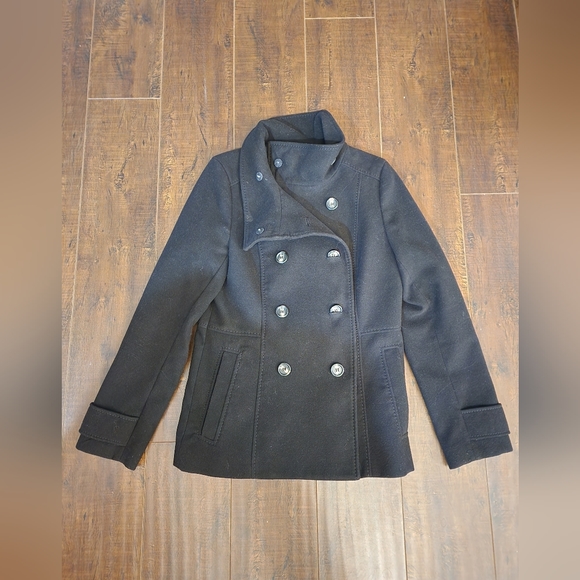 Like New H and M Double Breasted Black Peacoat Size 8 - Picture 1 of 9